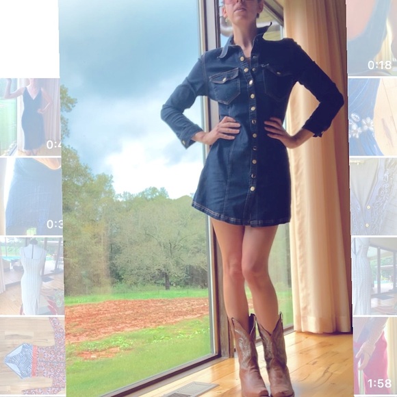 LongSleeve Stretch Denim button down dress. size M. - Picture 1 of 6